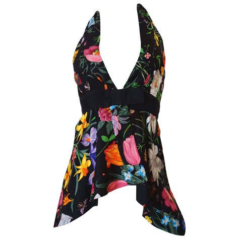 black floral silk gucci|gucci halter blouse.